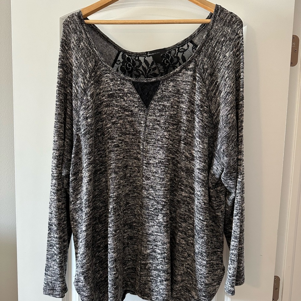 Women's Gray Top with Lace Detail